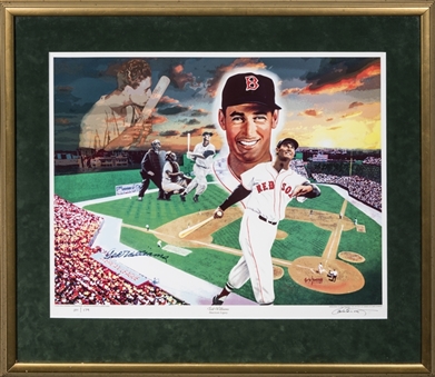Ted Williams Signed Collage Litho In 39.5 x 34 Framed Display (Beckett)